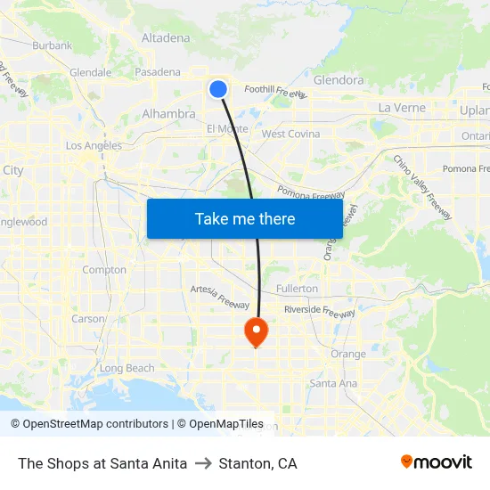 The Shops at Santa Anita to Stanton, CA map