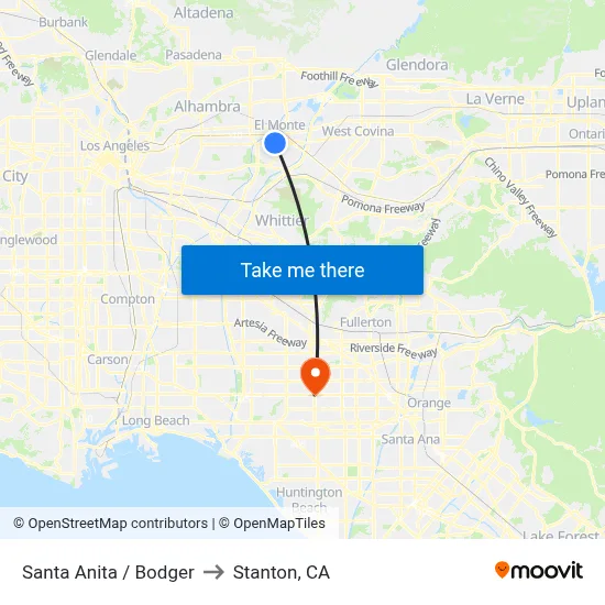 Santa Anita / Bodger to Stanton, CA map