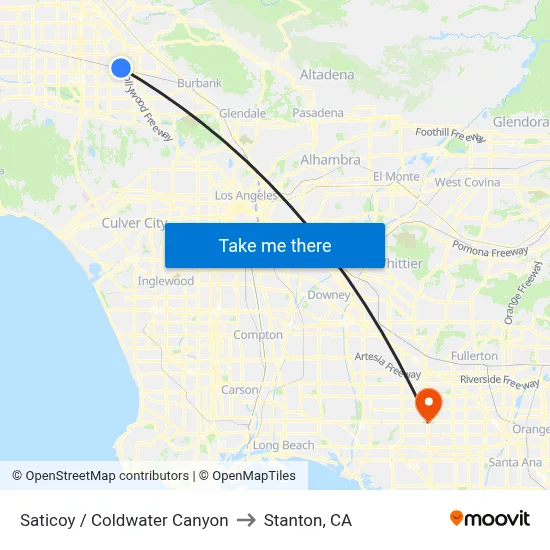 Saticoy / Coldwater Canyon to Stanton, CA map