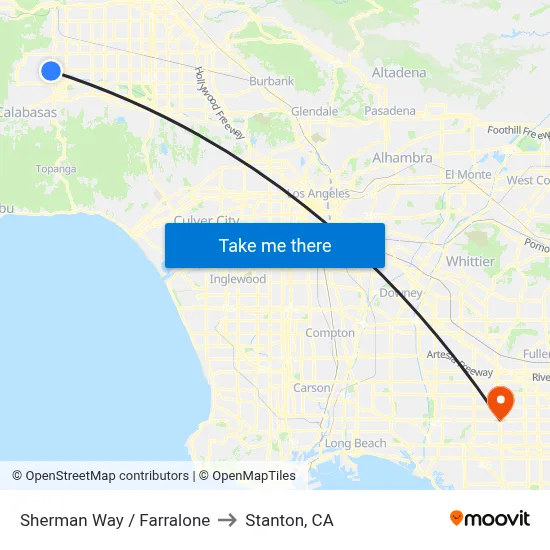 Sherman Way / Farralone to Stanton, CA map