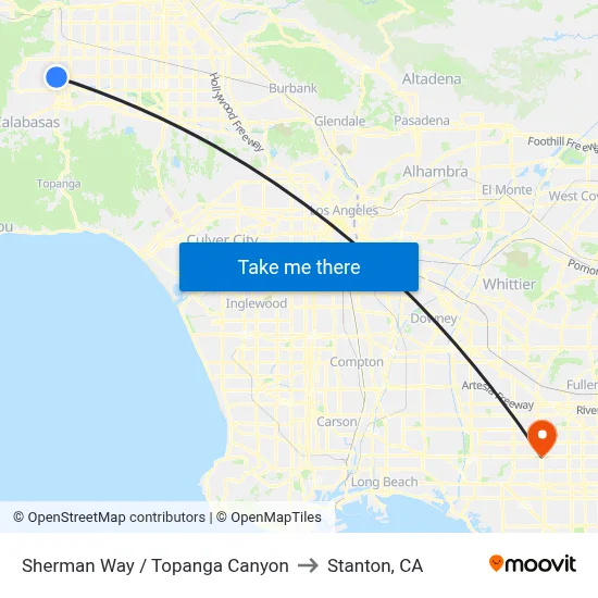 Sherman Way / Topanga Canyon to Stanton, CA map
