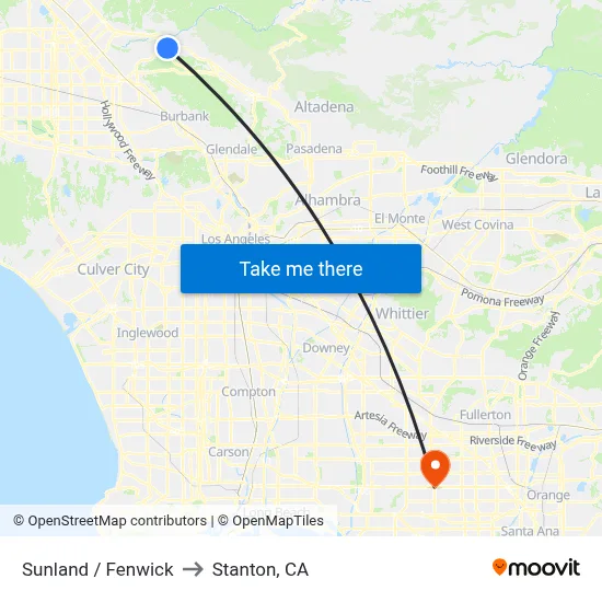 Sunland / Fenwick to Stanton, CA map