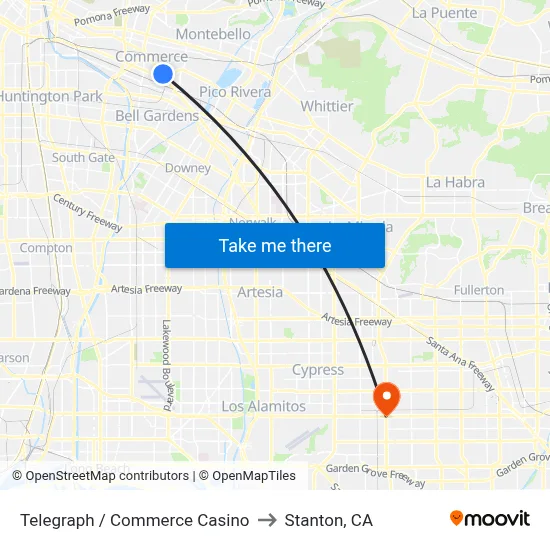 Telegraph / Commerce Casino to Stanton, CA map