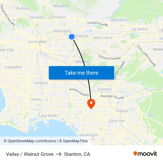 Valley / Walnut Grove to Stanton, CA map