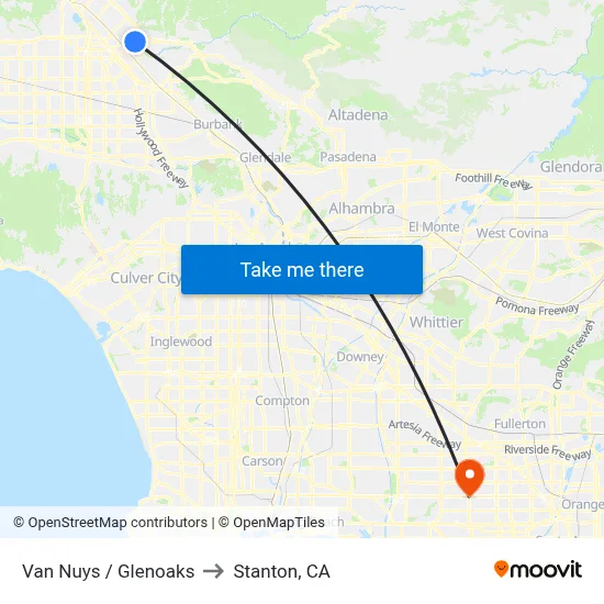 Van Nuys / Glenoaks to Stanton, CA map