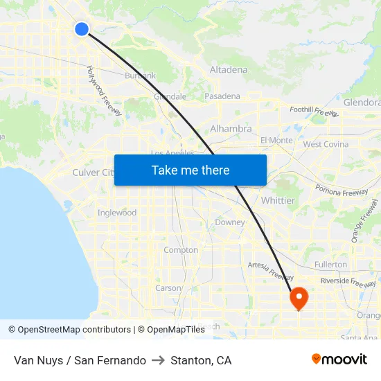 Van Nuys / San Fernando to Stanton, CA map