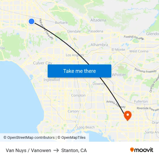 Van Nuys / Vanowen to Stanton, CA map