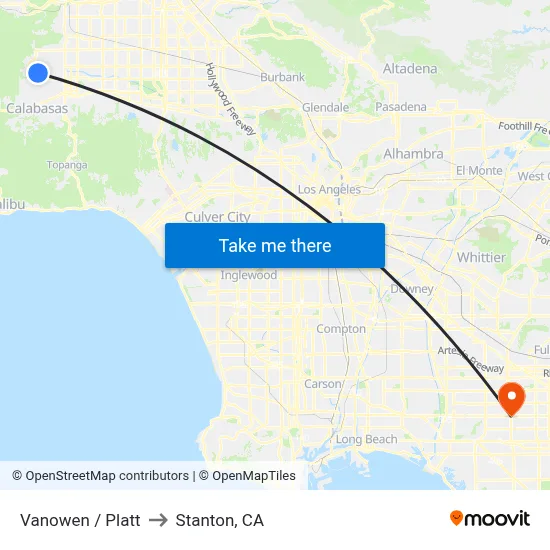 Vanowen / Platt to Stanton, CA map