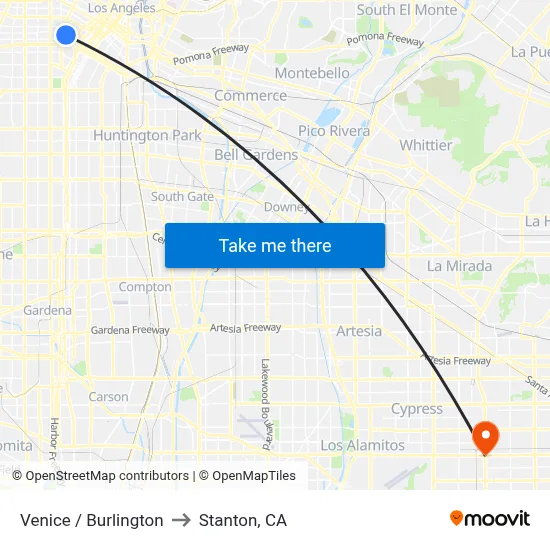 Venice / Burlington to Stanton, CA map