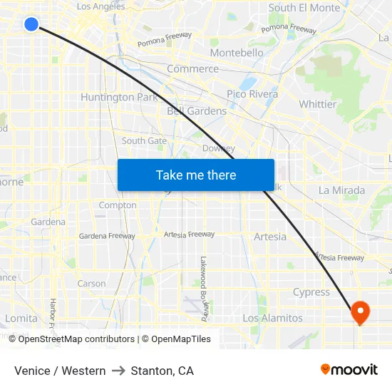 Venice / Western to Stanton, CA map