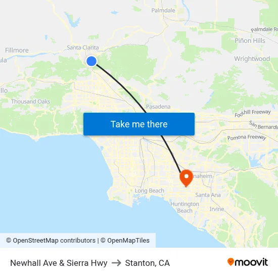 Newhall Ave & Sierra Hwy to Stanton, CA map