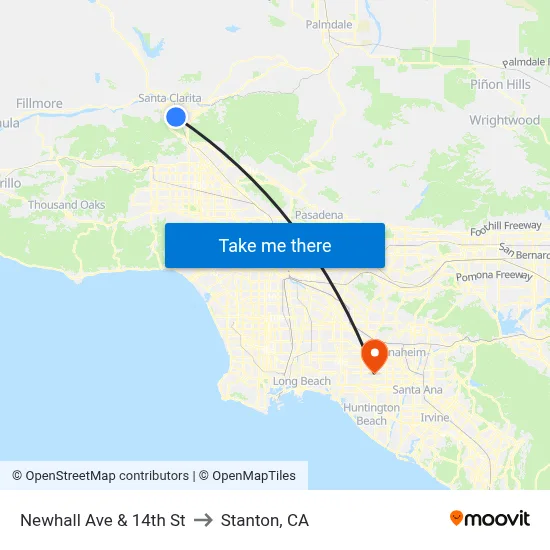 Newhall Ave & 14th St to Stanton, CA map