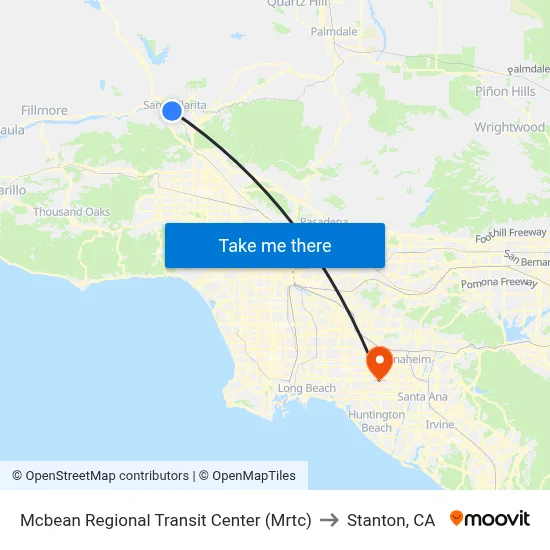 Mcbean Regional Transit Center (Mrtc) to Stanton, CA map
