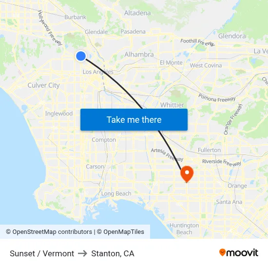 Sunset / Vermont to Stanton, CA map