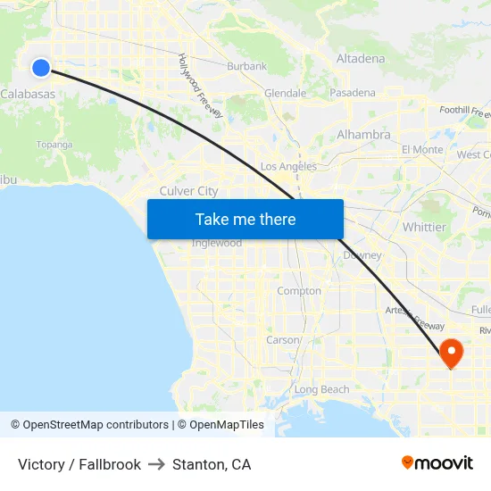 Victory / Fallbrook to Stanton, CA map