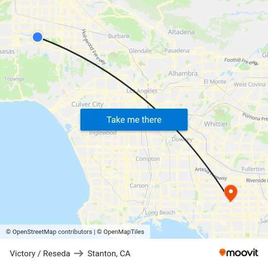 Victory / Reseda to Stanton, CA map