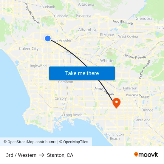 3rd / Western to Stanton, CA map