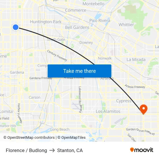 Florence / Budlong to Stanton, CA map