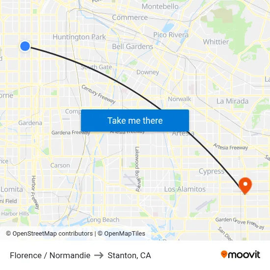 Florence / Normandie to Stanton, CA map