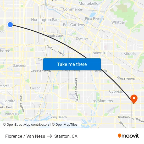 Florence / Van Ness to Stanton, CA map