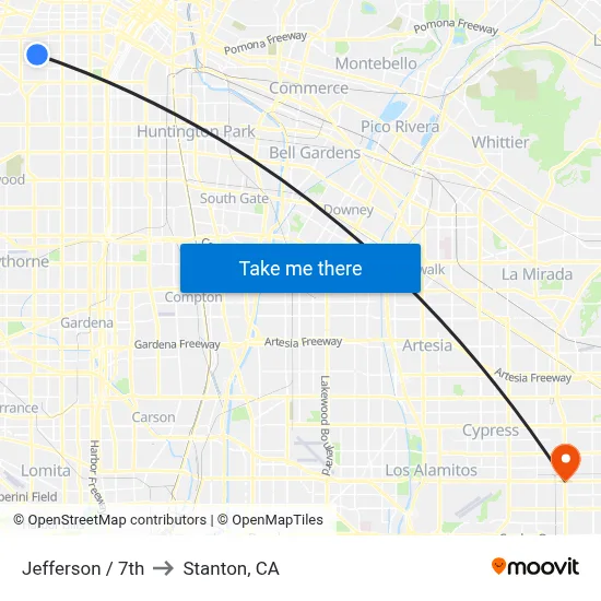 Jefferson / 7th to Stanton, CA map