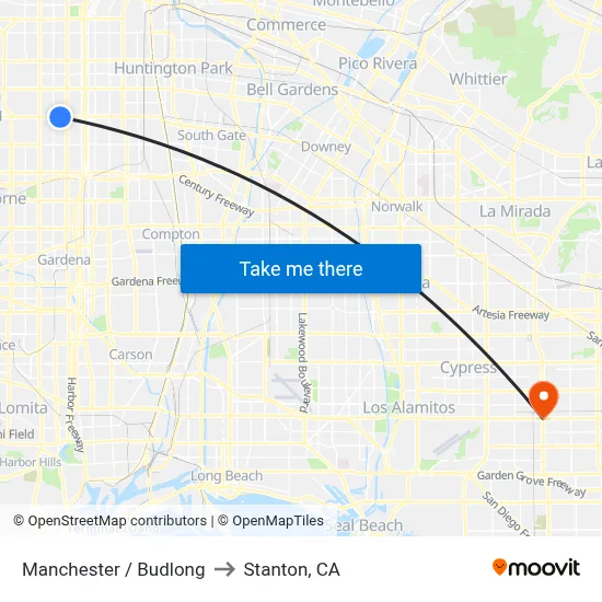 Manchester / Budlong to Stanton, CA map