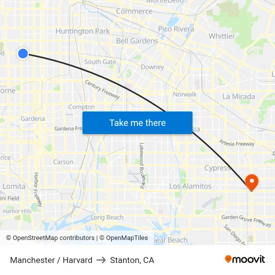 Manchester / Harvard to Stanton, CA map