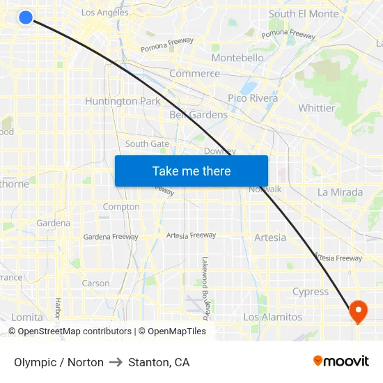 Olympic / Norton to Stanton, CA map