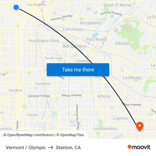 Vermont / Olympic to Stanton, CA map