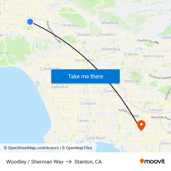 Woodley / Sherman Way to Stanton, CA map