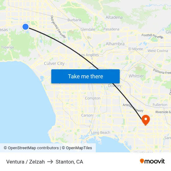 Ventura / Zelzah to Stanton, CA map