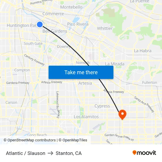 Atlantic / Slauson to Stanton, CA map