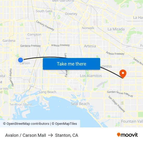 Avalon / Carson Mall to Stanton, CA map