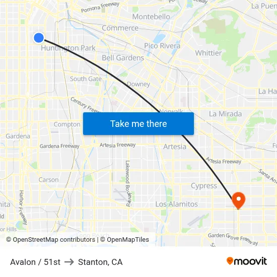 Avalon / 51st to Stanton, CA map