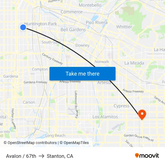 Avalon / 67th to Stanton, CA map