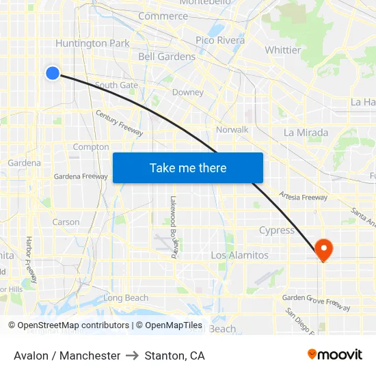 Avalon / Manchester to Stanton, CA map