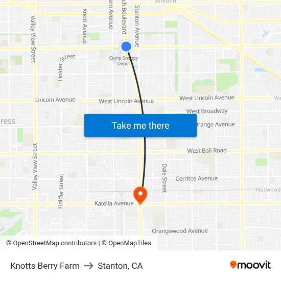 Knotts Berry Farm to Stanton, CA map