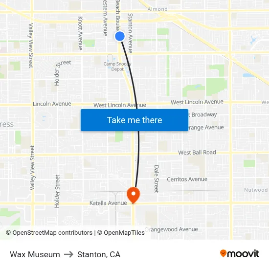 Wax Museum to Stanton, CA map
