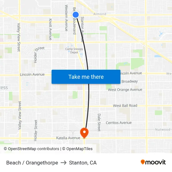 Beach / Orangethorpe to Stanton, CA map