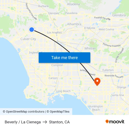 Beverly / La Cienega to Stanton, CA map