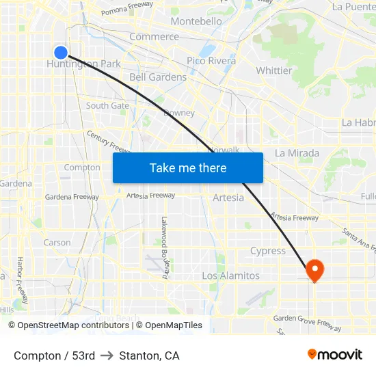 Compton / 53rd to Stanton, CA map