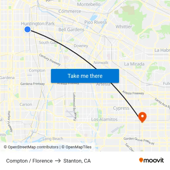 Compton / Florence to Stanton, CA map