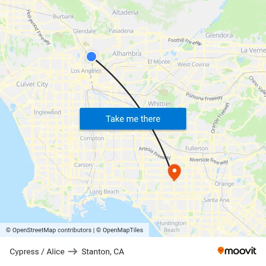 Cypress / Alice to Stanton, CA map