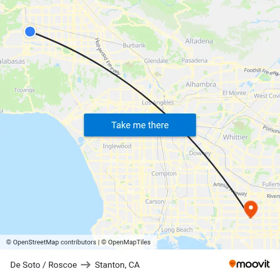 De Soto / Roscoe to Stanton, CA map