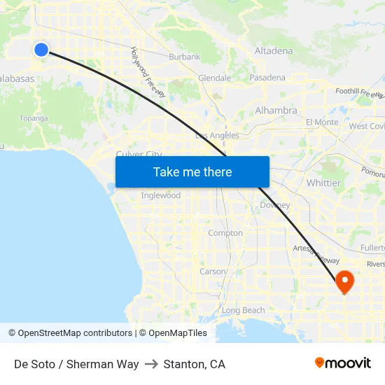 De Soto / Sherman Way to Stanton, CA map