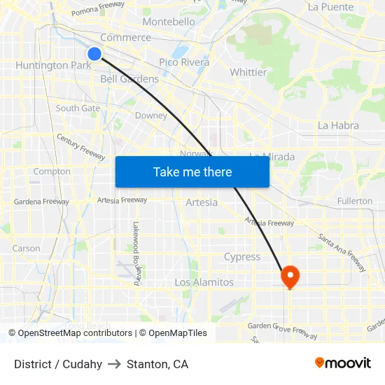 District / Cudahy to Stanton, CA map
