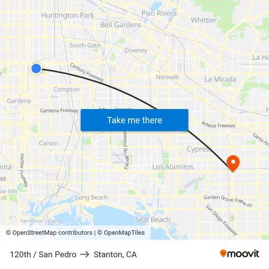 120th / San Pedro to Stanton, CA map