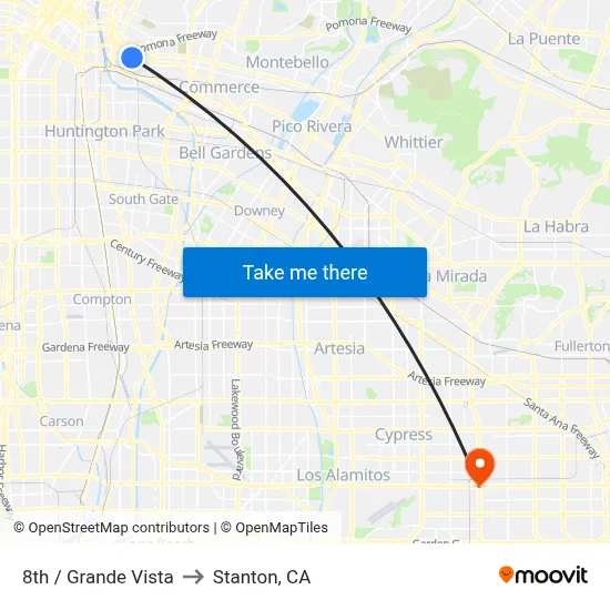 8th / Grande Vista to Stanton, CA map