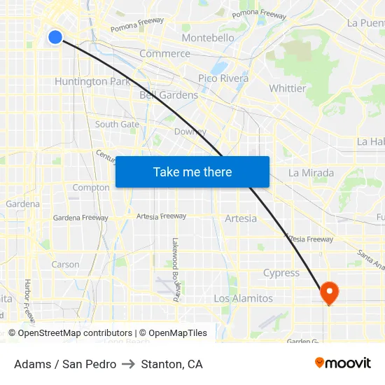 Adams / San Pedro to Stanton, CA map