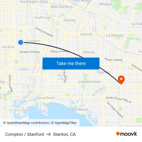 Compton / Stanford to Stanton, CA map
